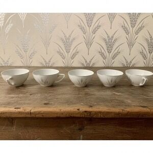 Fine China of Japan Platinum Wheat Teacups, Set of 5 Vintage Mid-Century Ceramic